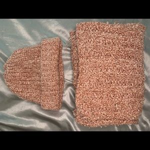 Pink Plush/Suede Hat and Scarf Set